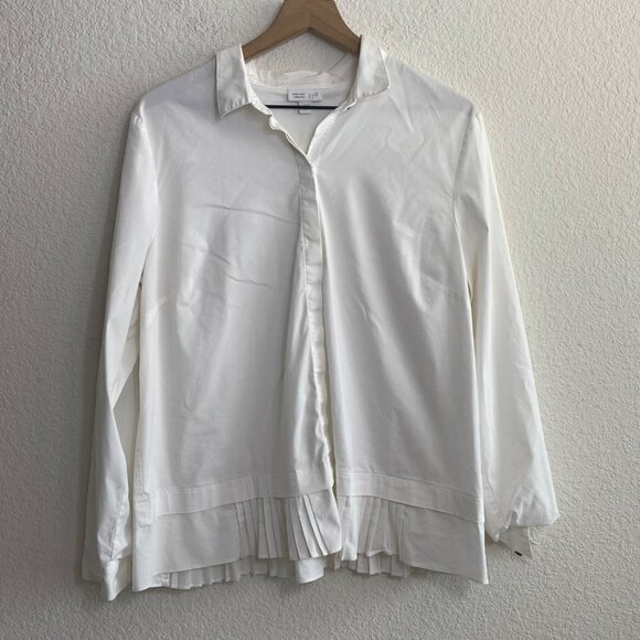 J. Jill Women White Shirt Collection White Button Up Pleated Hem Size Small. - Picture 4 of 11